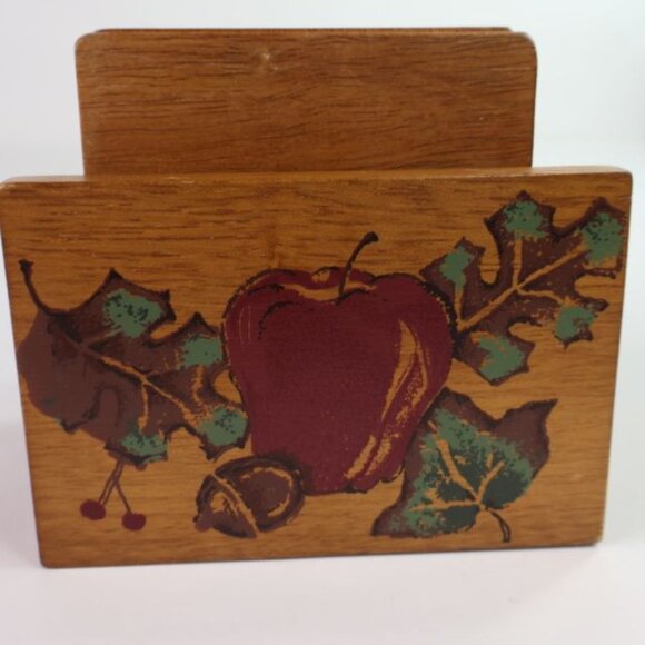 Apple Drink Coaster Set Wood Holder Leaf Design Country Core Farmhouse - Picture 3 of 12